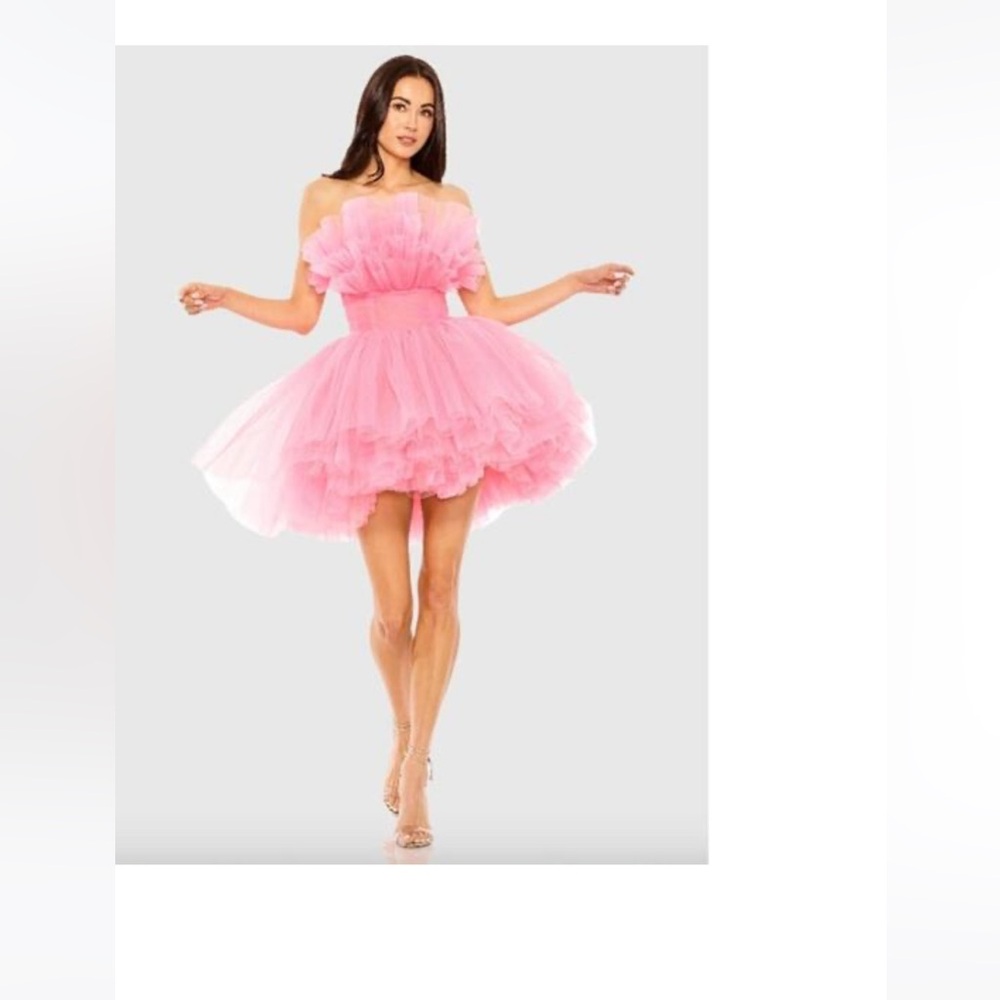 MAC DUGGAL Dress Size 4 Evening Gown Mini Strapless Tulle Ruffled Candy Pink NEW